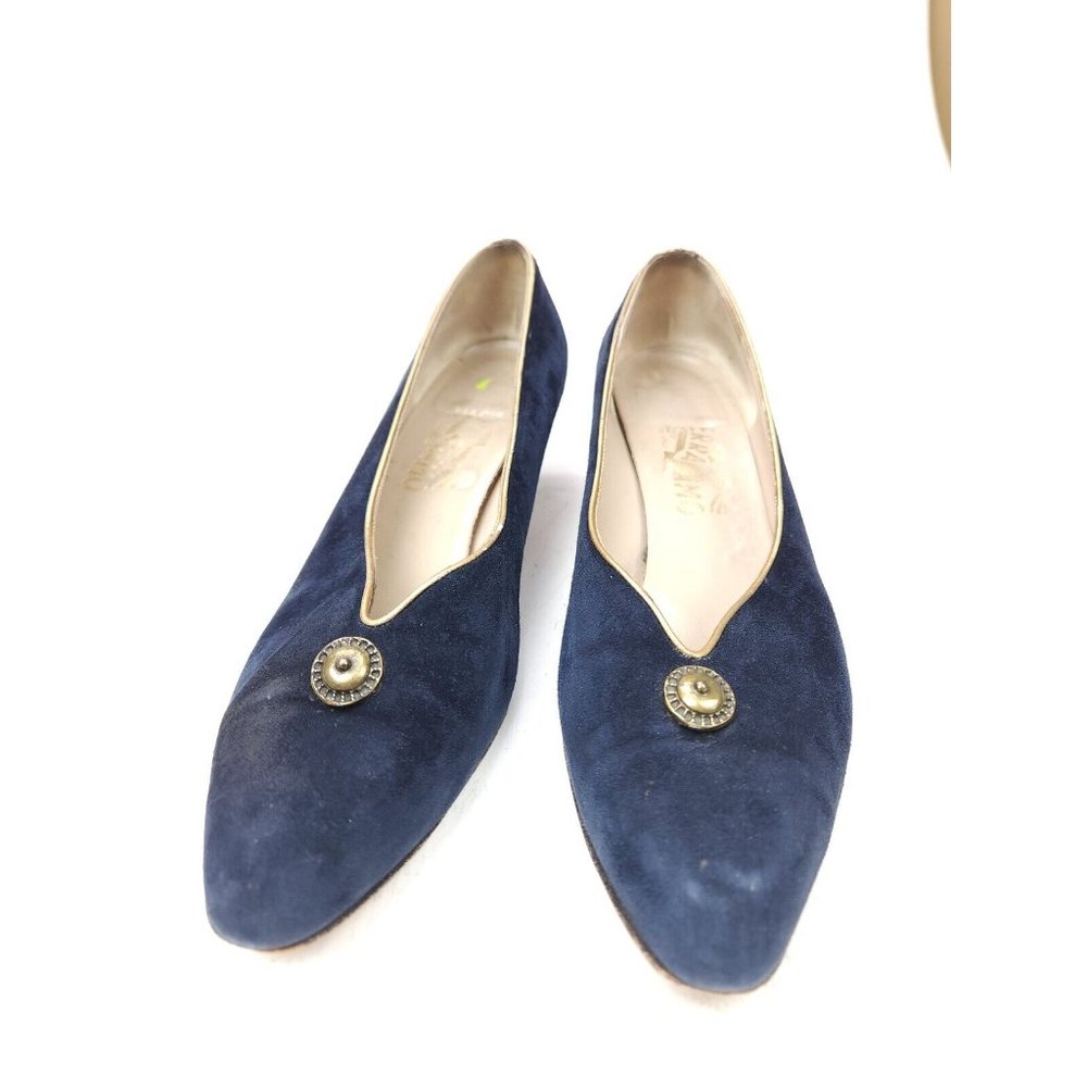 Salvatore Ferragamo Made in Italy Blue Suede Slip On 2" Heel Pumps Shoes 10 AA - Picture 5 of 11